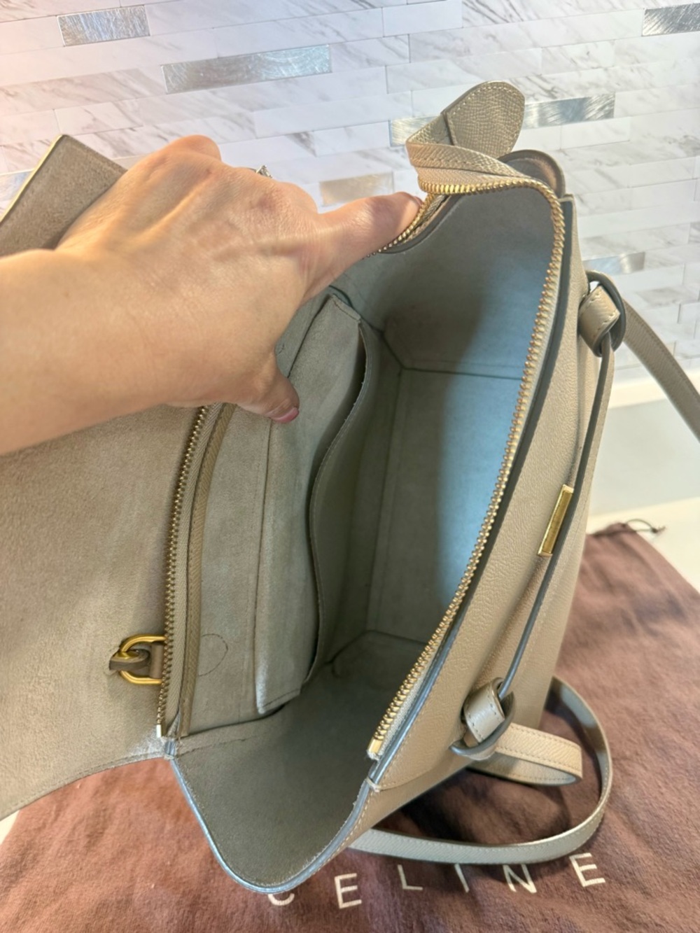 Celine Mini Belt Bag – Taupe Grey Grained Calfskin - Picture 9 of 16